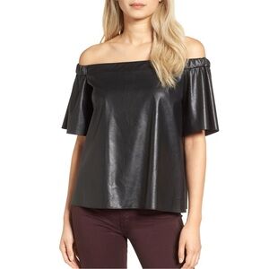 Anthropologie Bailey 44 Cindy Black Faux Leather Off The Shoulder Top